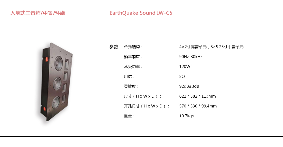 宝丽昌-EarthQuakeSound入墙式主音箱/中置/环绕EarthQuake Sound IW-C5